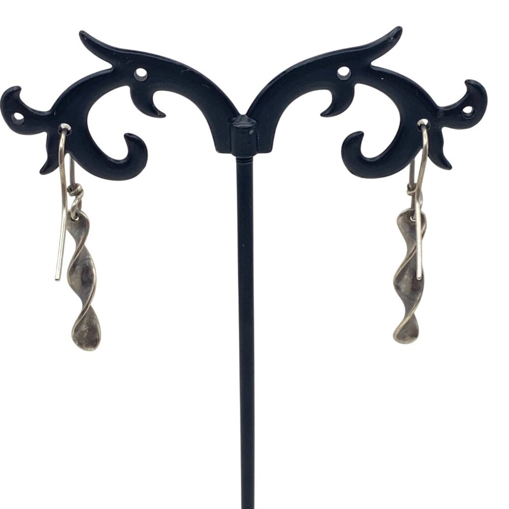 Sterling Silver Twisted Ribbon Dangle Earrings Vintage ROCKy 2.4g 1.5" Estate - Picture 8 of 9